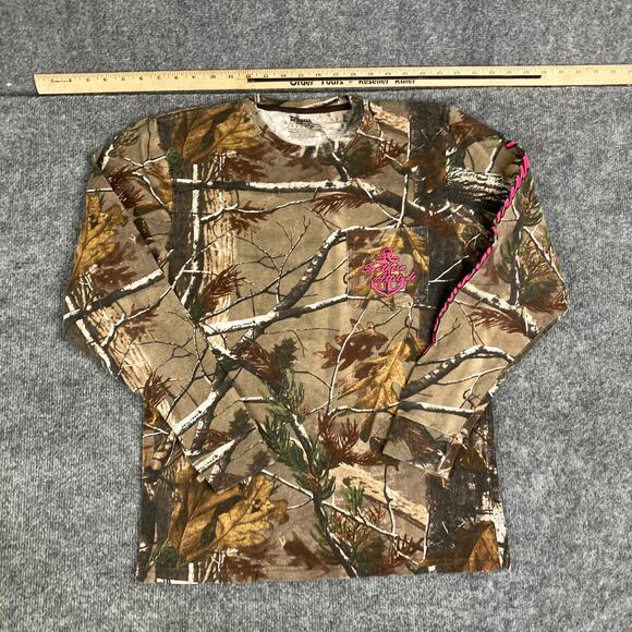 Russell Outdoors T-Shirt Womens M Camo Long Sleeve Pink Southern Logo Hunting - Picture 3 of 7